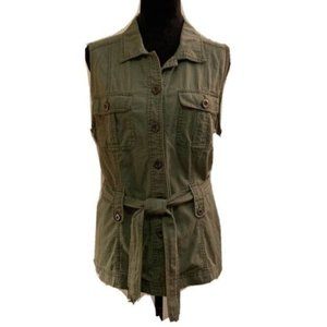 New York & Company  Womens Vest Sleeveless Military Anorak Cargo Army Green - L